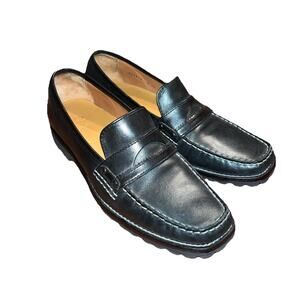Cole Haan Womens Loafer Size 8 AA Black Leather Chunky Lug Sole Penny Shoe